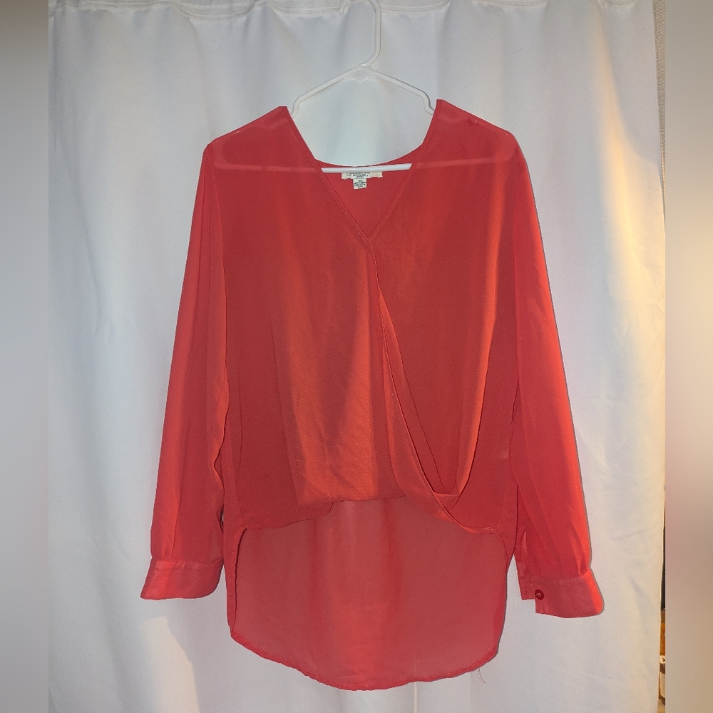 Elegant V-Neck Drape Blouse in Classic Red